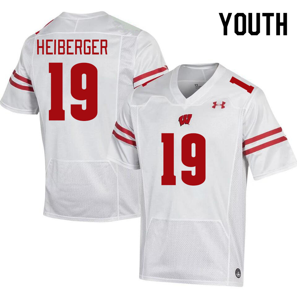 Youth #19 Thomas Heiberger Wisconsin Badgers College Football Jerseys Stitched-White